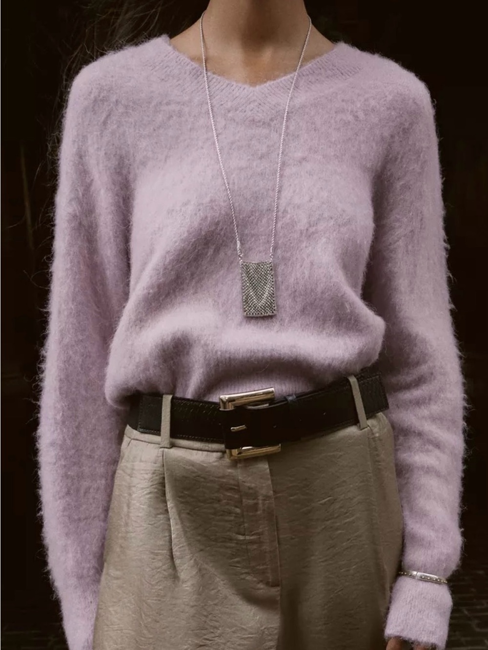 Zara Lavender V-Neck Fuzzy Knit Sweater